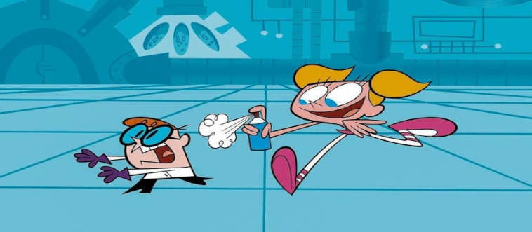 Can you name the animated series that hides a massive, high-tech research facility right behind a bedroom bookshelf?