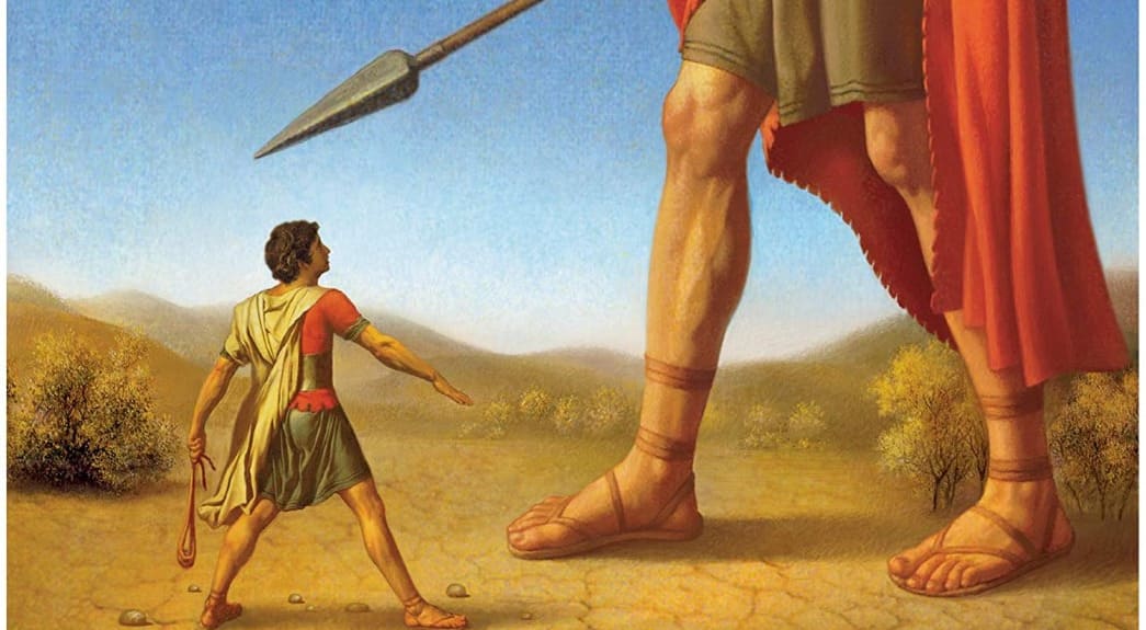Blink and think — what weapon did a young David use to bring down the towering giant Goliath?