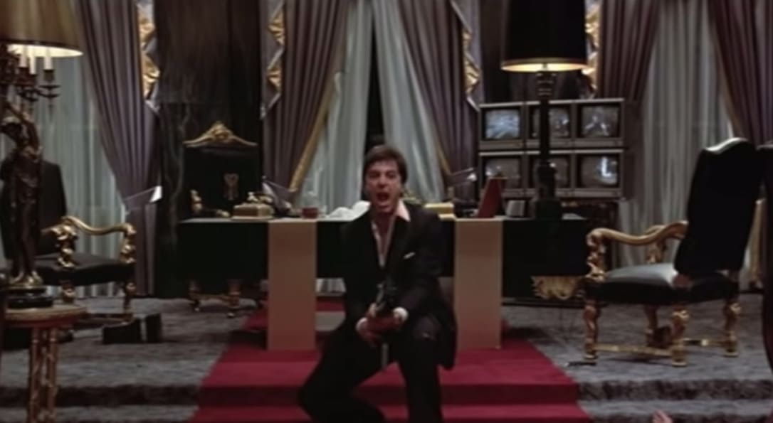 Catch the clue: which gritty crime saga unleashed the iconic line, 'Say hello to my little friend'?